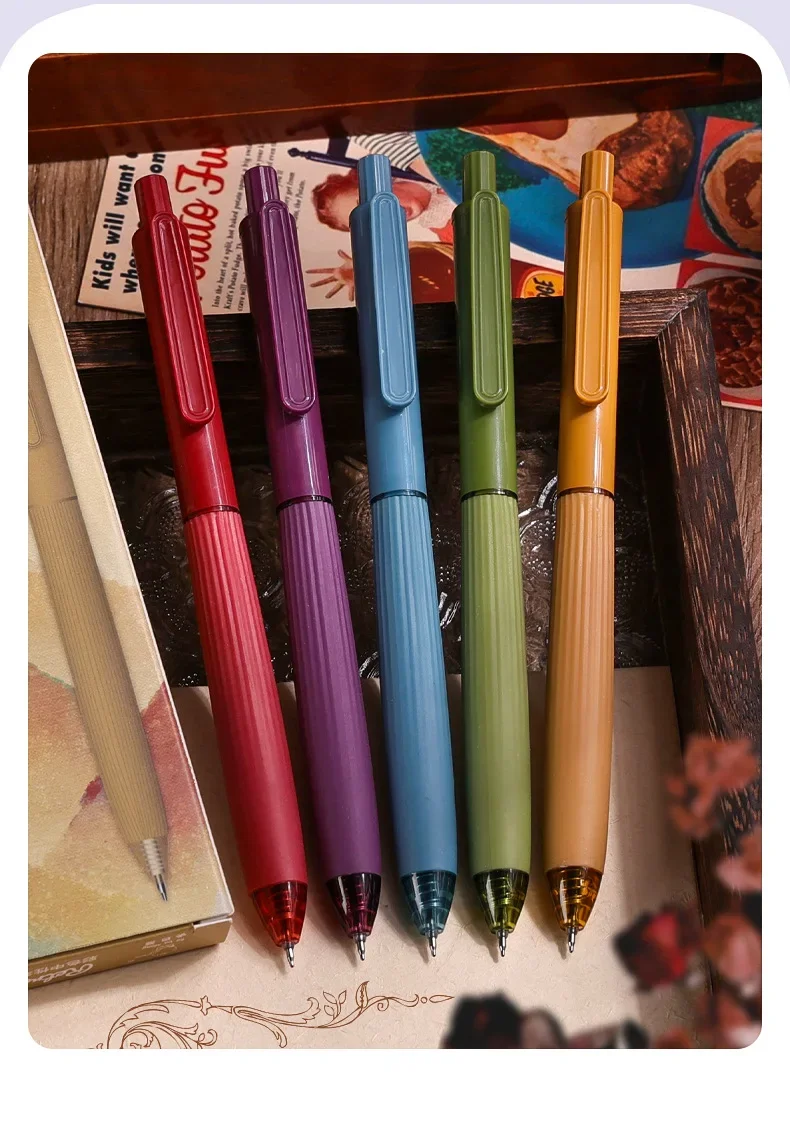 5pcs Cream / Morandi / Retro Gel Pens 0.5mm Ballpoint Quick-dry Ink Multi Color Gel Pens Set for Writing School Supplies