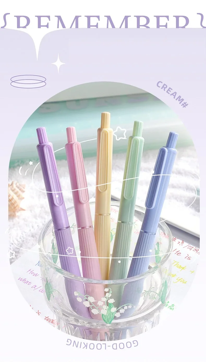5pcs Cream / Morandi / Retro Gel Pens 0.5mm Ballpoint Quick-dry Ink Multi Color Gel Pens Set for Writing School Supplies