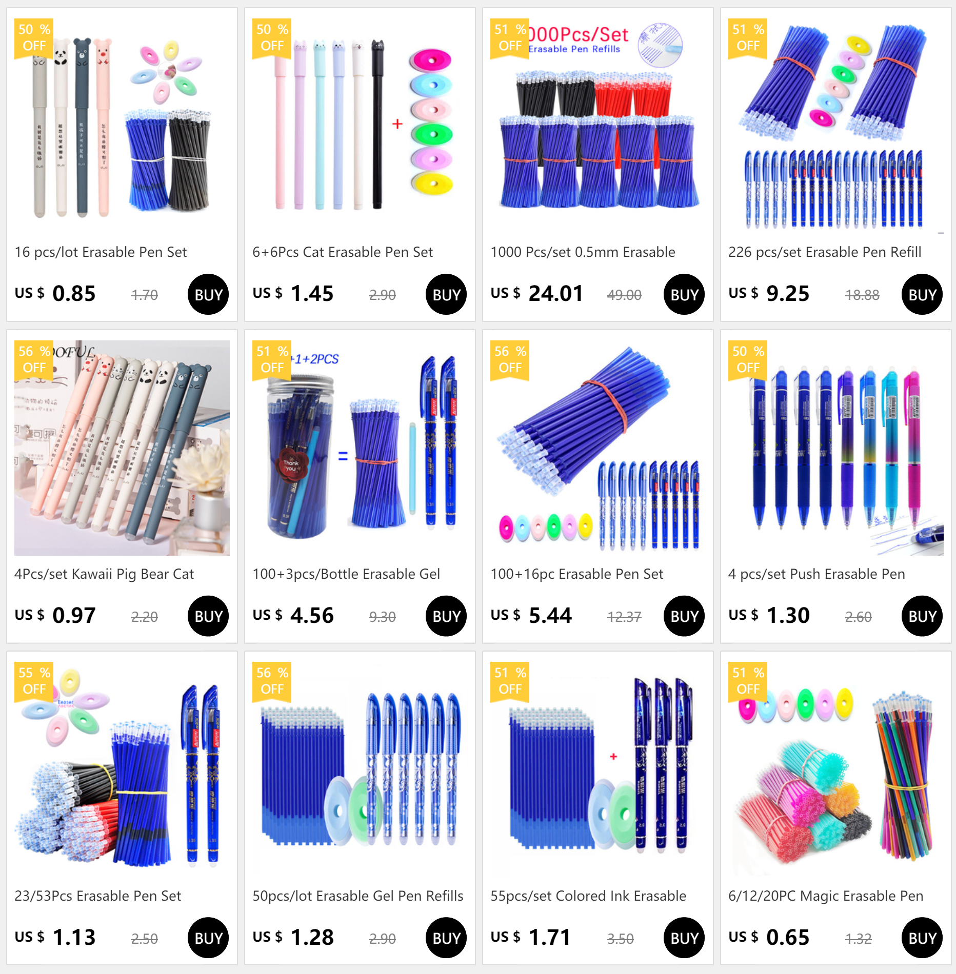 26 pcs/set Animals Panda Erasable Gel Pen 0.5mm Erasable Pen Refills Rods Washable Handle School Office Supplies Stationery