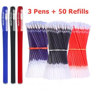3 Gel Pens + 50 Refills Set 0.38mm Black Blue Red Ink Bulk Pens Thin Tip Journal Writing School Supplies Stationery Wholesale - Image 1
